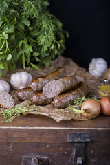 Homemade sausage of beef and venison