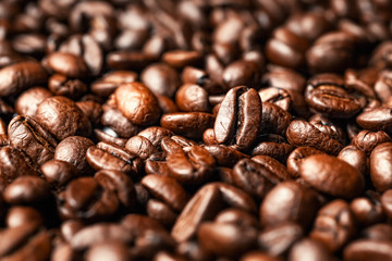 Coffee beans, close-up, black background