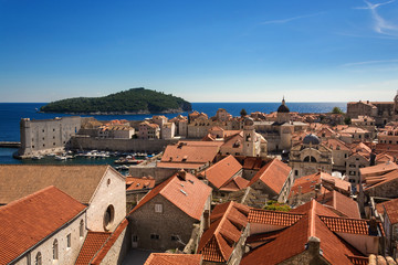 Old Town Dubrovnik and Lokrum Island view from  City Walls  - obrazy, fototapety, plakaty