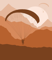 Paragliding jump landscape vector background for poster