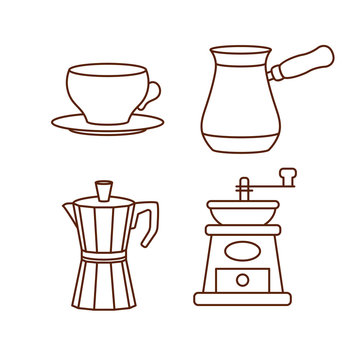 Coffee making and drinking equipment icons