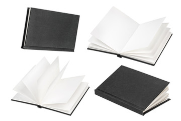 Empty black book mock up isolated on white background