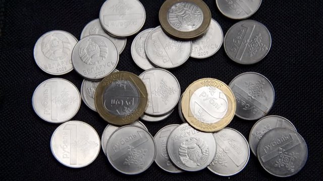 Belarusian coins on black background