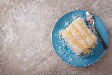 Brazilian traditional dessert: sweet couscous (tapioca) pudding (cuscuz doce)