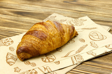 fresh hot croissant with chocolate bakery