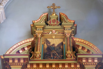 Fototapeta na wymiar Archangel Michael, altarpiece in the Basilica of the Sacred Heart of Jesus in Zagreb, Croatia 