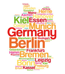 Fototapeta premium List of cities and towns in GERMANY, map word cloud collage, business and travel concept background