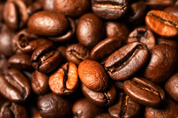 Coffee beans, close-up, black background