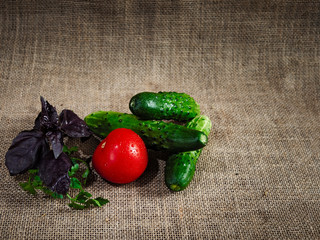 Still life of vegetables on sacking