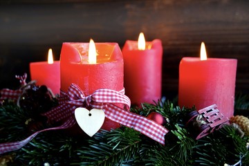 rote Adventskerzen - Grußkarte - vierter Advent