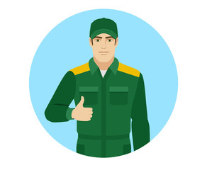 Worker showing thumb up