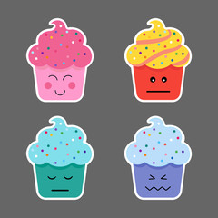 Set of cupcake emojis icons.
