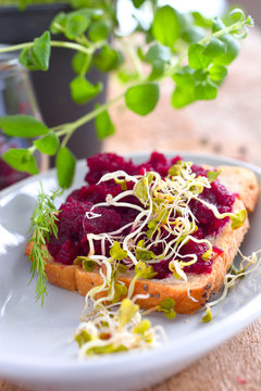 Brot mit Rote Bete mit Sprossen