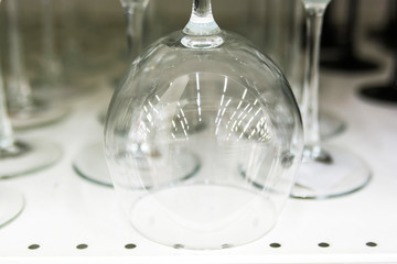 Close up empty wine glassess in shop
