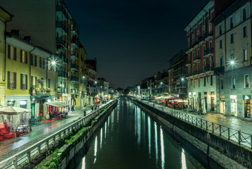 Fototapeta na wymiar View of the Naviglio Grande in Milan at night - 3