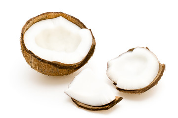 A half of a coconut on white