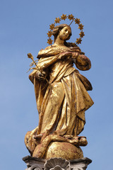 Virgin Mary statue, Plague column at Main Square of the city of Maribor in Slovenia