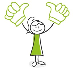 Stick Figure Series Green Woman / Daumen hoch, Sieg