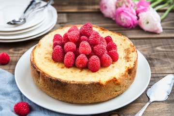 Homemade Vanilla Cheesecake with Raspberries