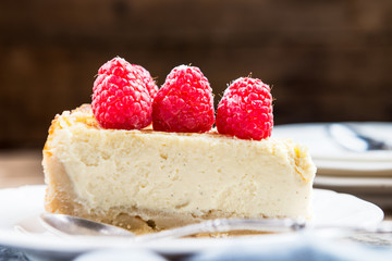 Homemade Vanilla Cheesecake with Raspberries