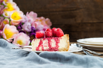 Homemade Vanilla Cheesecake with Raspberries