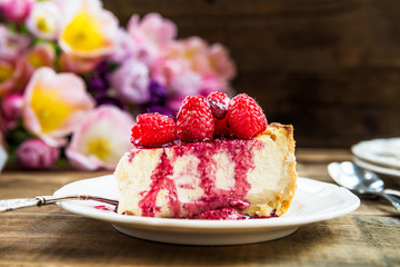 Homemade Vanilla Cheesecake with Raspberries