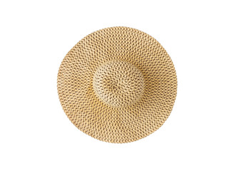 Wide-brimmed straw hat, isolated on white background, close-up