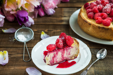 Homemade Vanilla Cheesecake with Raspberries