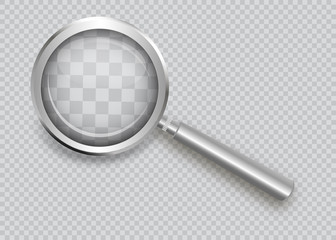 Magnifying glass isolated on a transparent background. The reflection of light and glare.Beautiful black handle.For those who have difficulty seeing.vector illustration.