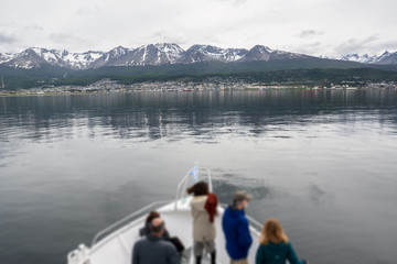 Ushuaia viewed from boat in Beagle channel (Argentina)