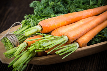 Fresh young bunch of carrots and leaves