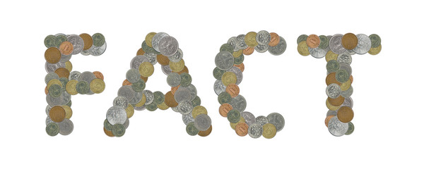 Naklejka premium FACT – Coins on white background