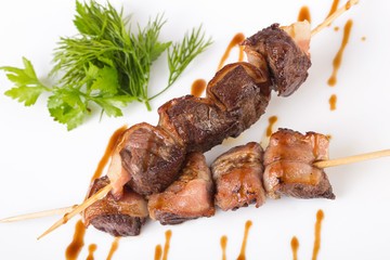Grilled beef Meat with sauce on a white background