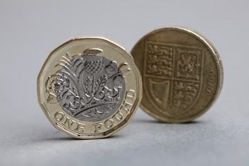 New British one pound coin alongside the old coin