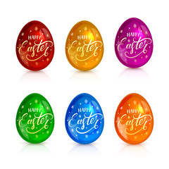 Fototapeta premium Set of decorative Easter eggs with letterings