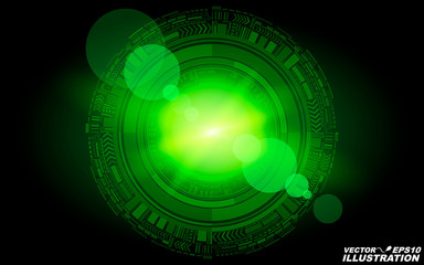 Abstract geometric form of technology of green color of luminous particles. Foreground