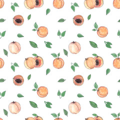 Watercolor seamless pattern with apricots on white