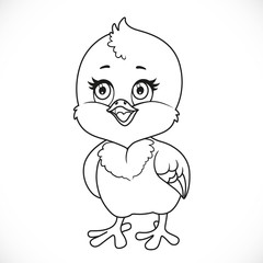 Cute little baby chick outlined isolated on a white background