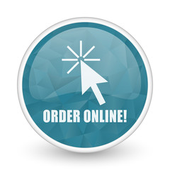 Order online brillant crystal design round blue web icon.