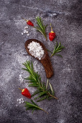 Rosemary, sea salt and red pepper.