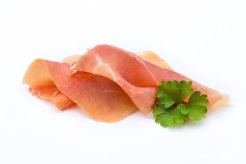 Pork ham slices isolated on white background.