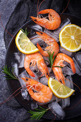 Prawns shrimps with lemon and rosemary.