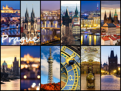 Photo collage from Prague, Czech Republic. Collage includes major landmarks of the city.