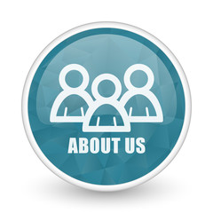 About us brillant crystal design round blue web icon.