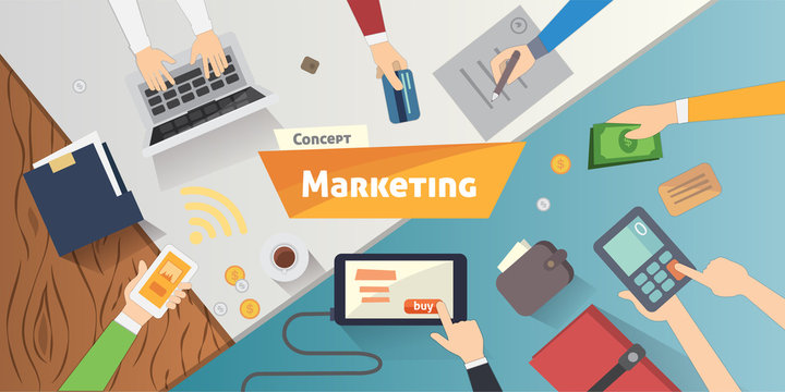 Flat design concepts for Content Marketing, Finding Target of Market, Mobile Banking
