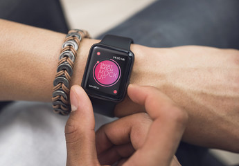 Close View Mockup of User's Smartwatch 3
