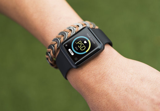 Close View Mockup of User's Smartwatch 6
