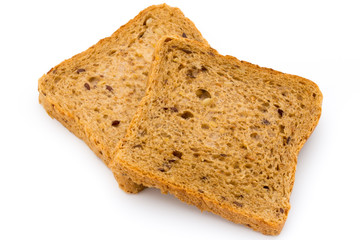 Rye bread slice on a white background.