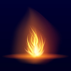 Vector burning bonfire. Hot flickering flame with sparks. Tongues of flame. Flicker of a torch. Bright burning effect of a candle.