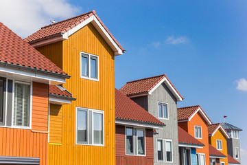 Colorful wooden houses at the Reitdiephaven in Groningen